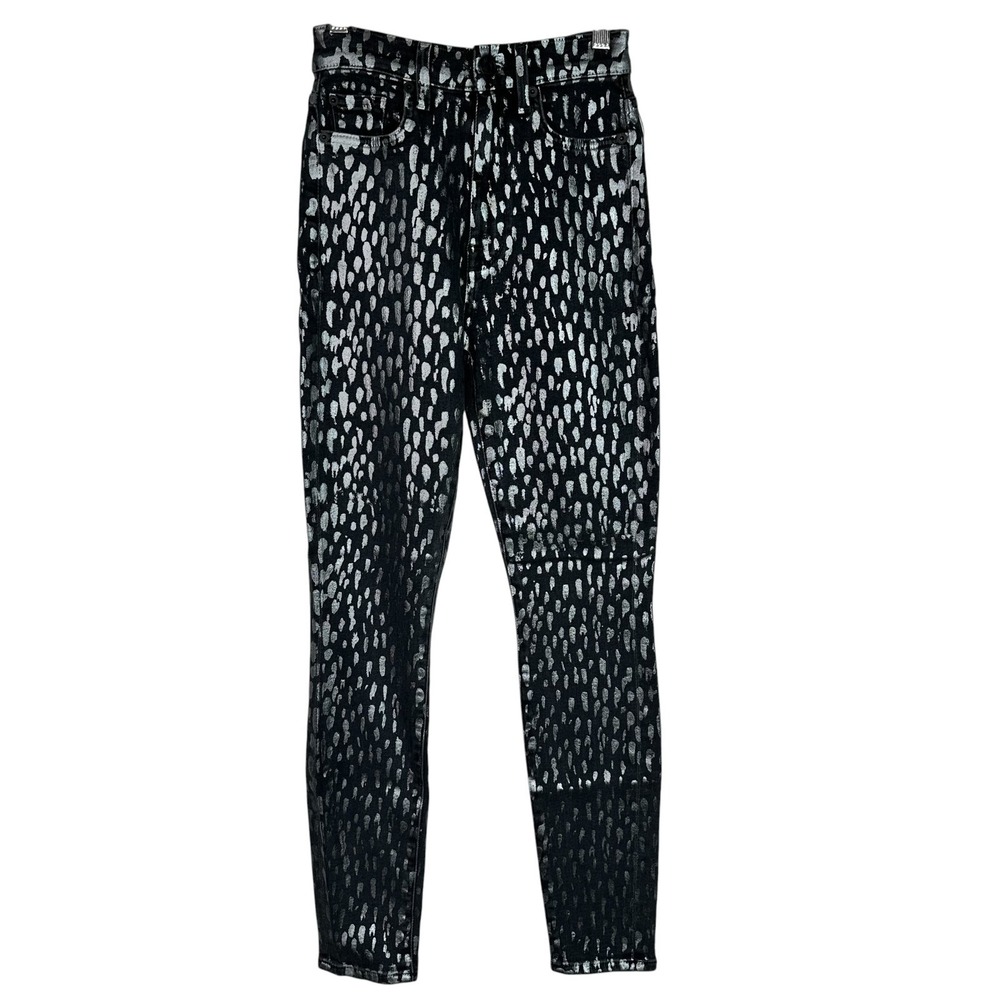 7 For All Mankind Foil Leopard Skinny Jeans Womens 23 High Rise Metallic NWT